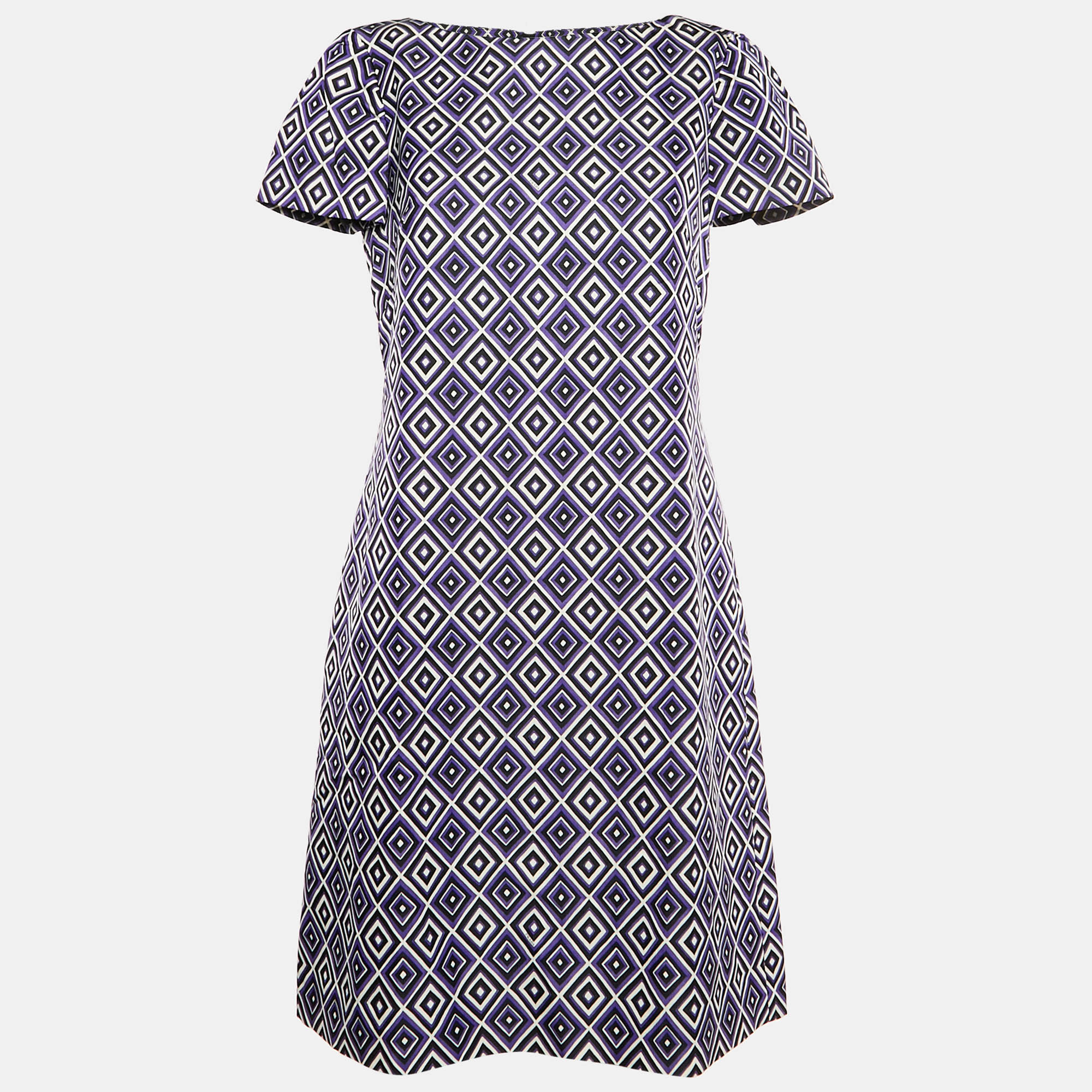 

Prada Purple Diamond Tile Print Wool Blend Mini Shift Dress M