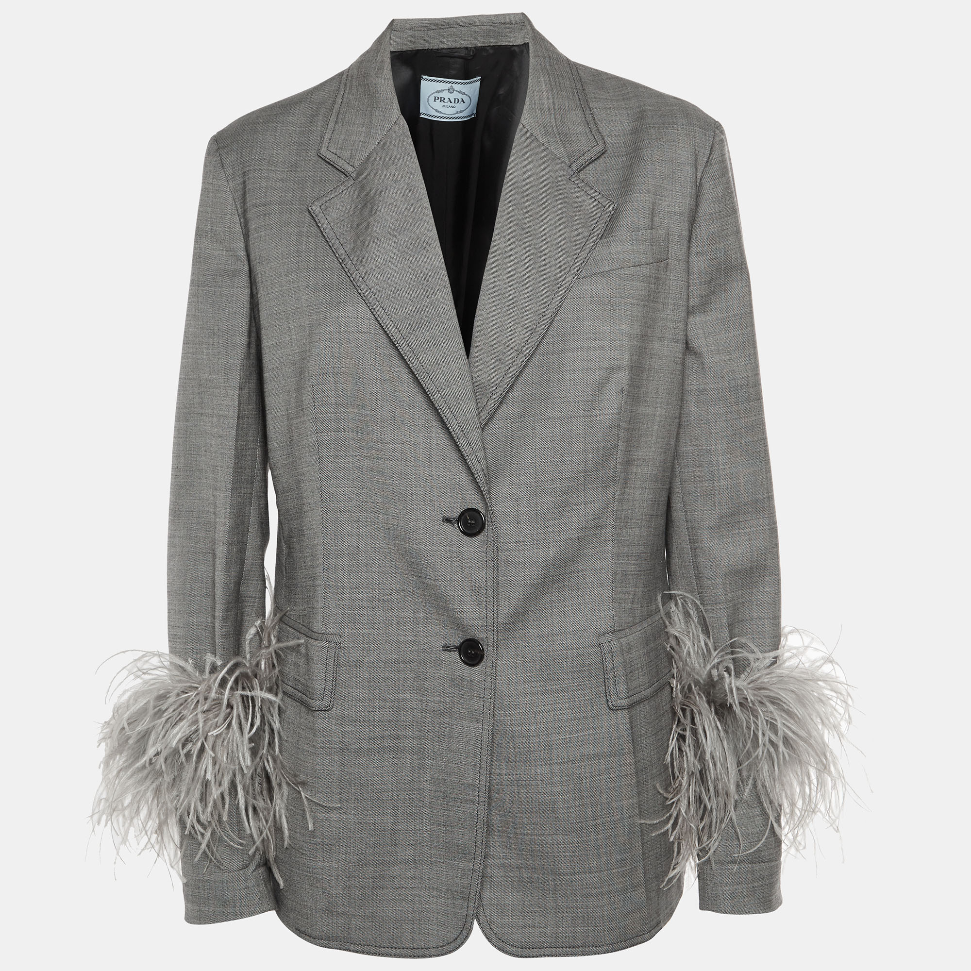 

Prada Grey Wool & Silk Feather Trim Blazer M