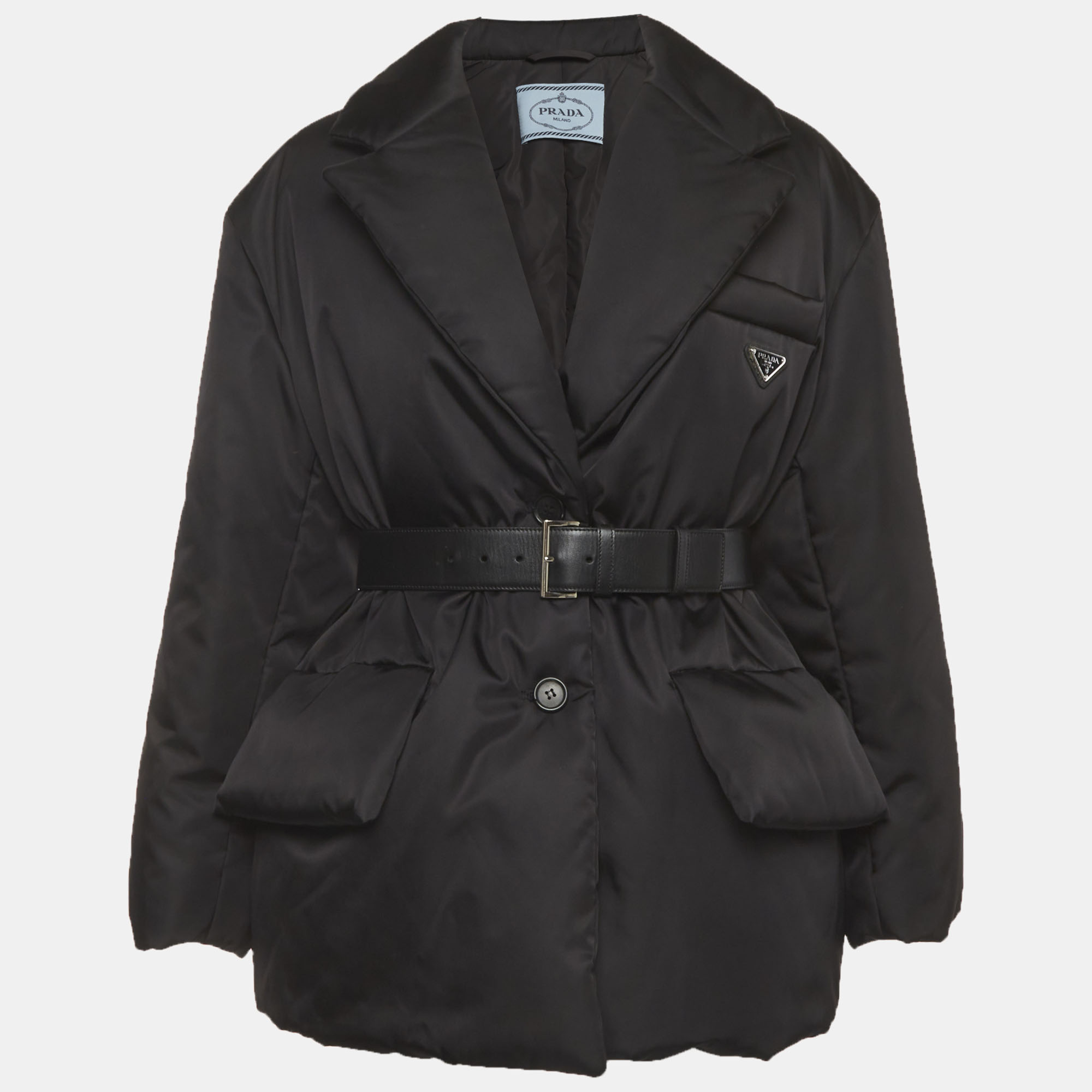 

Prada Black Re-nylon Belted Puffer Down Jacket S