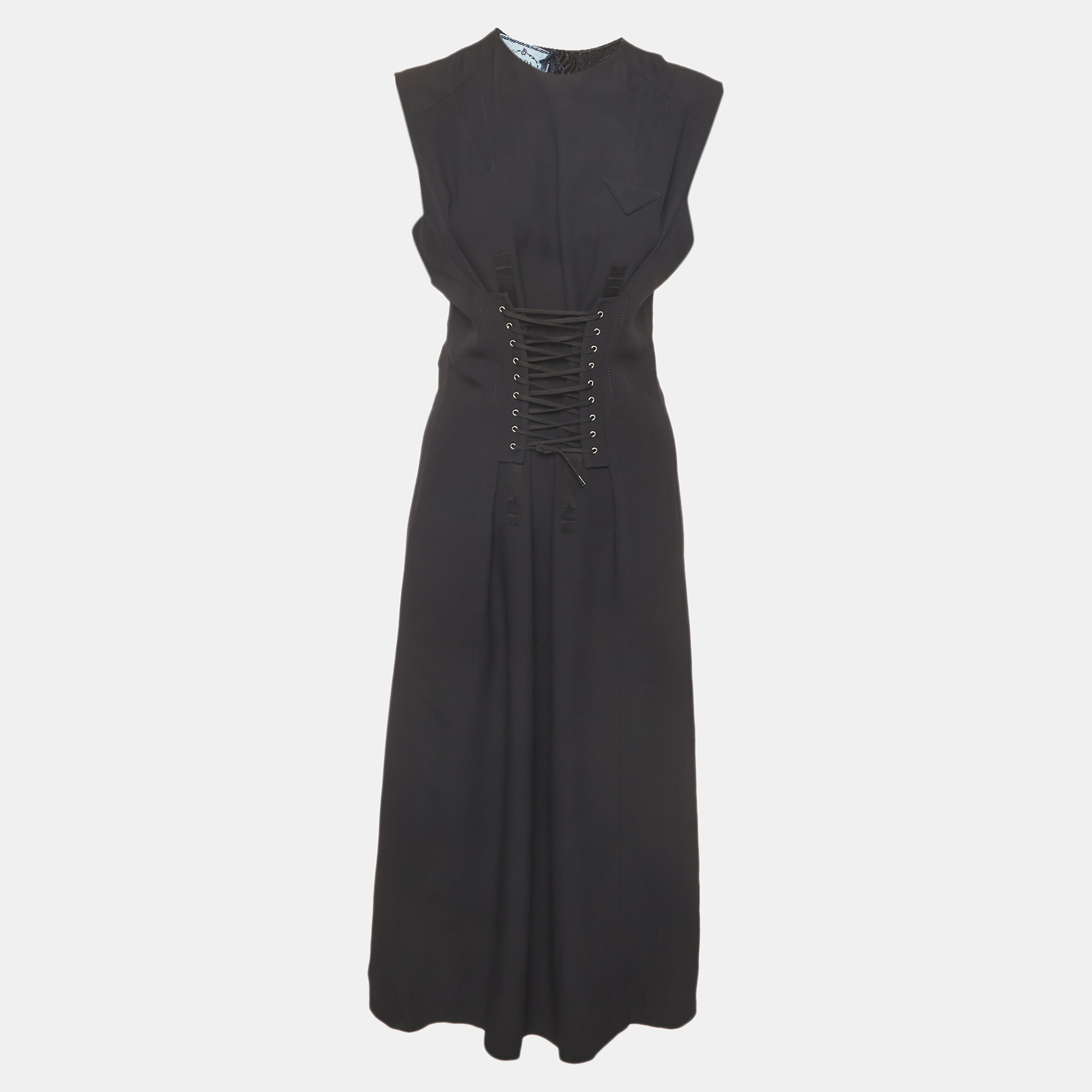 

Prada Black Crepe Triangle Logo Sable Dress M