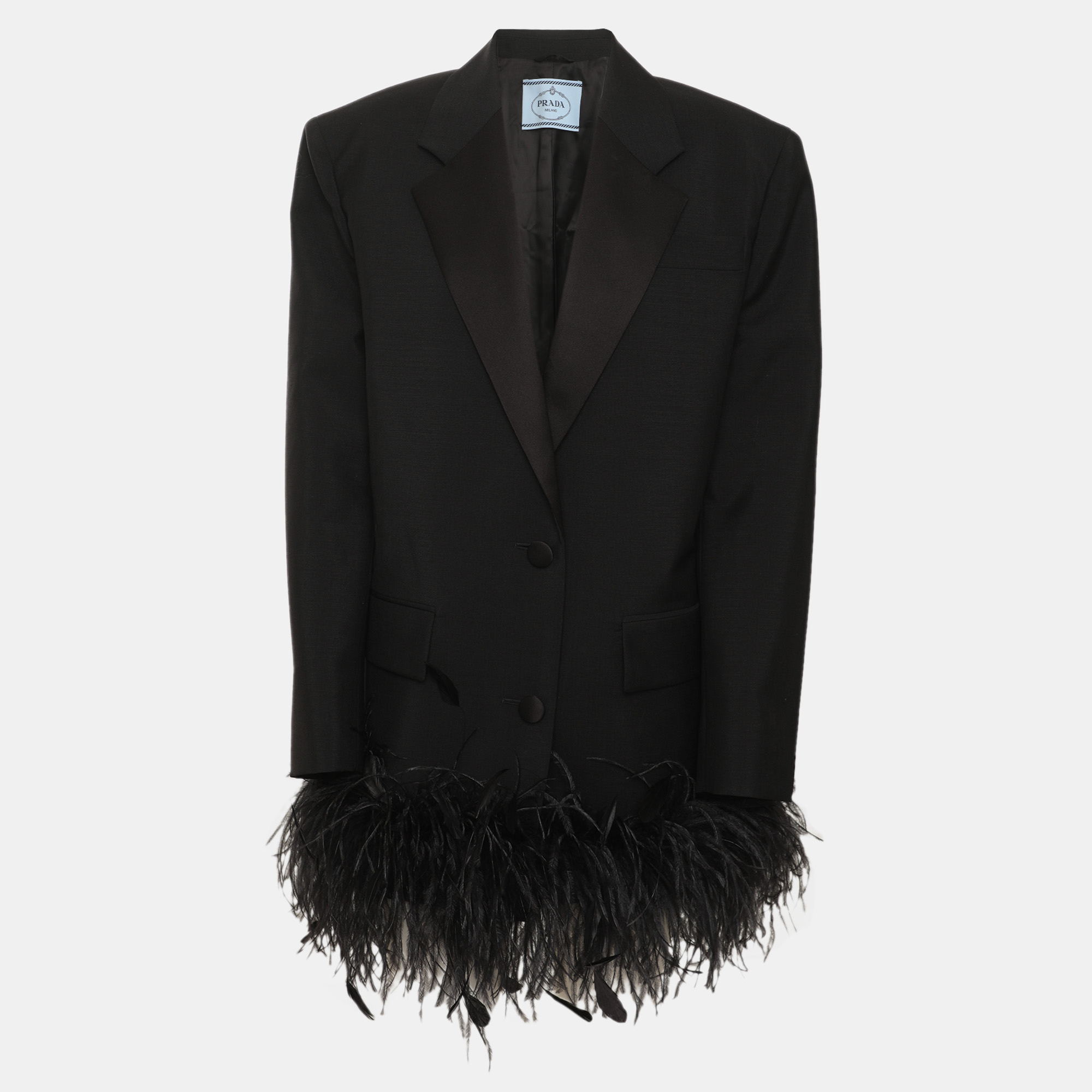 

Prada Black Mohair/Virgil Wool and Feather Single Breasted Blazer S