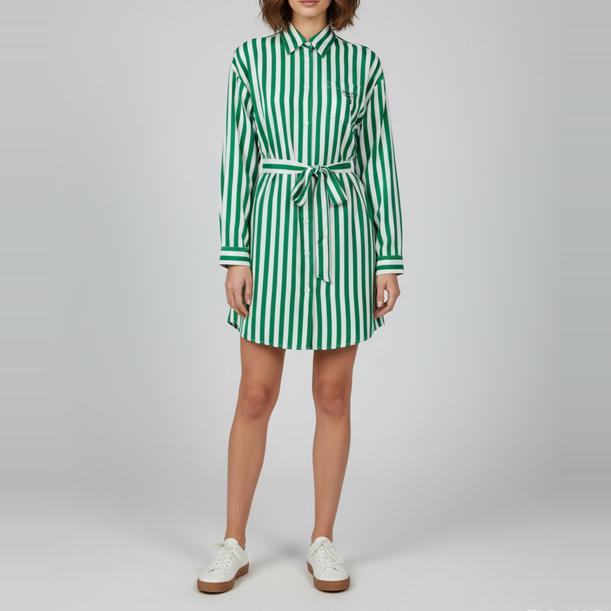 

Prada White /Green Stripe Silk Long Sleeve Shirt S