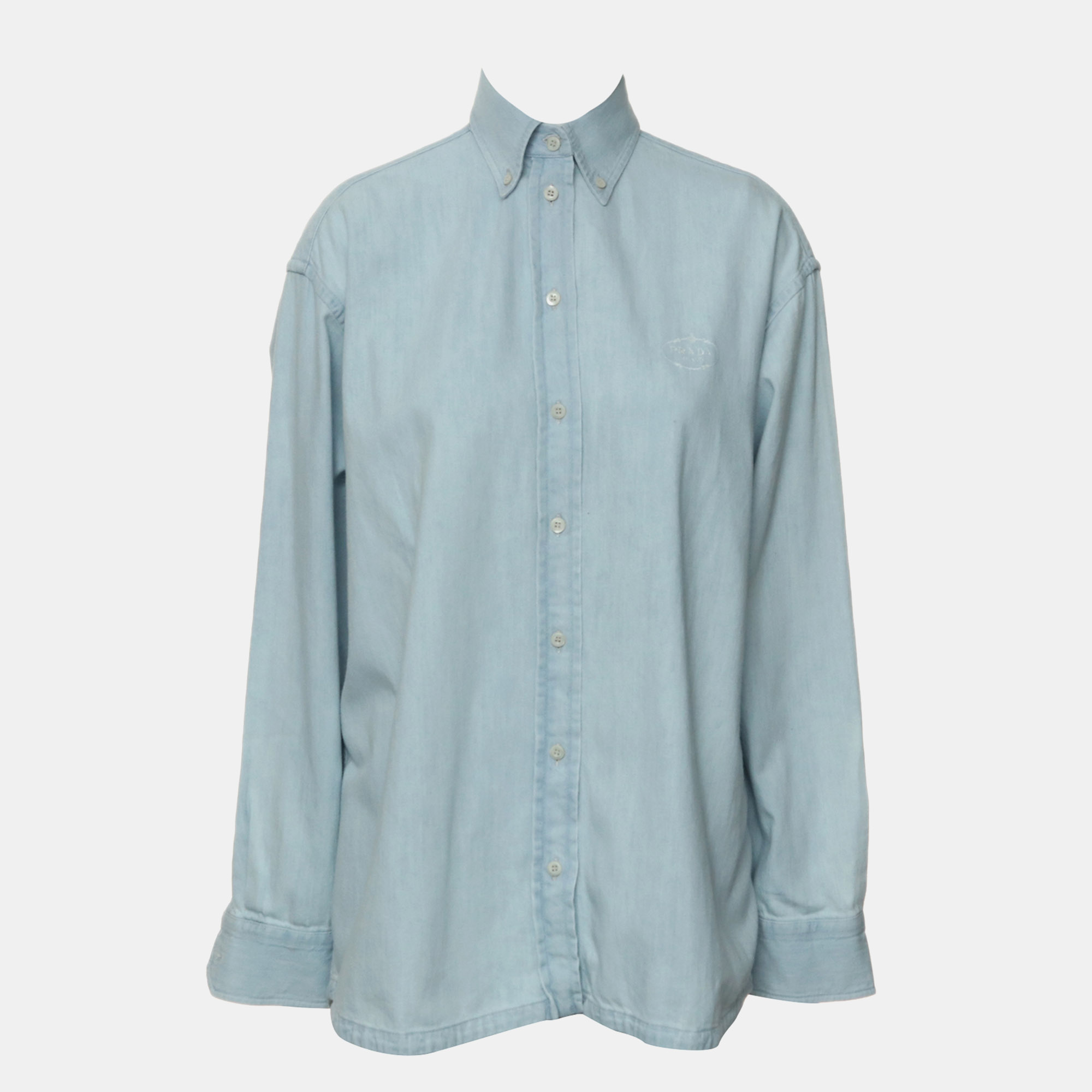 

Prada Long Sleeve Logo Denim Shirt, Blue