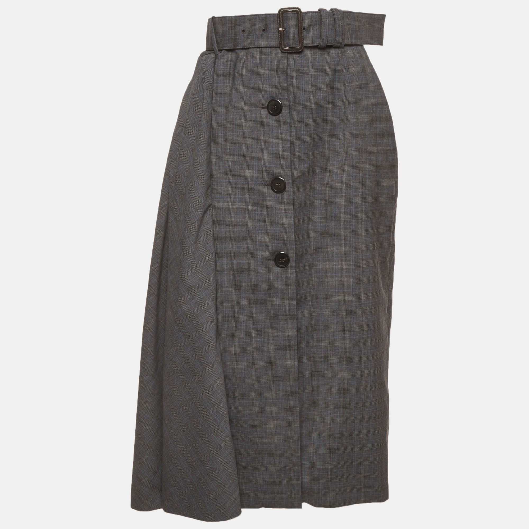 

Prada Grey Checked Wool Blend Asymmetrical Midi Skirt S