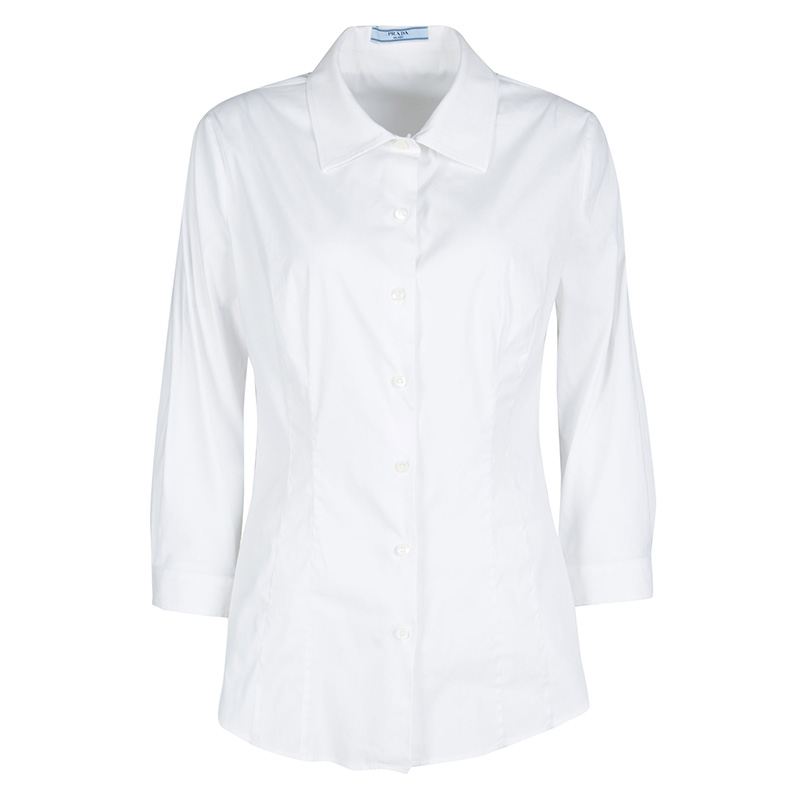 Prada White Cotton Long Sleeve Button Front Shirt L