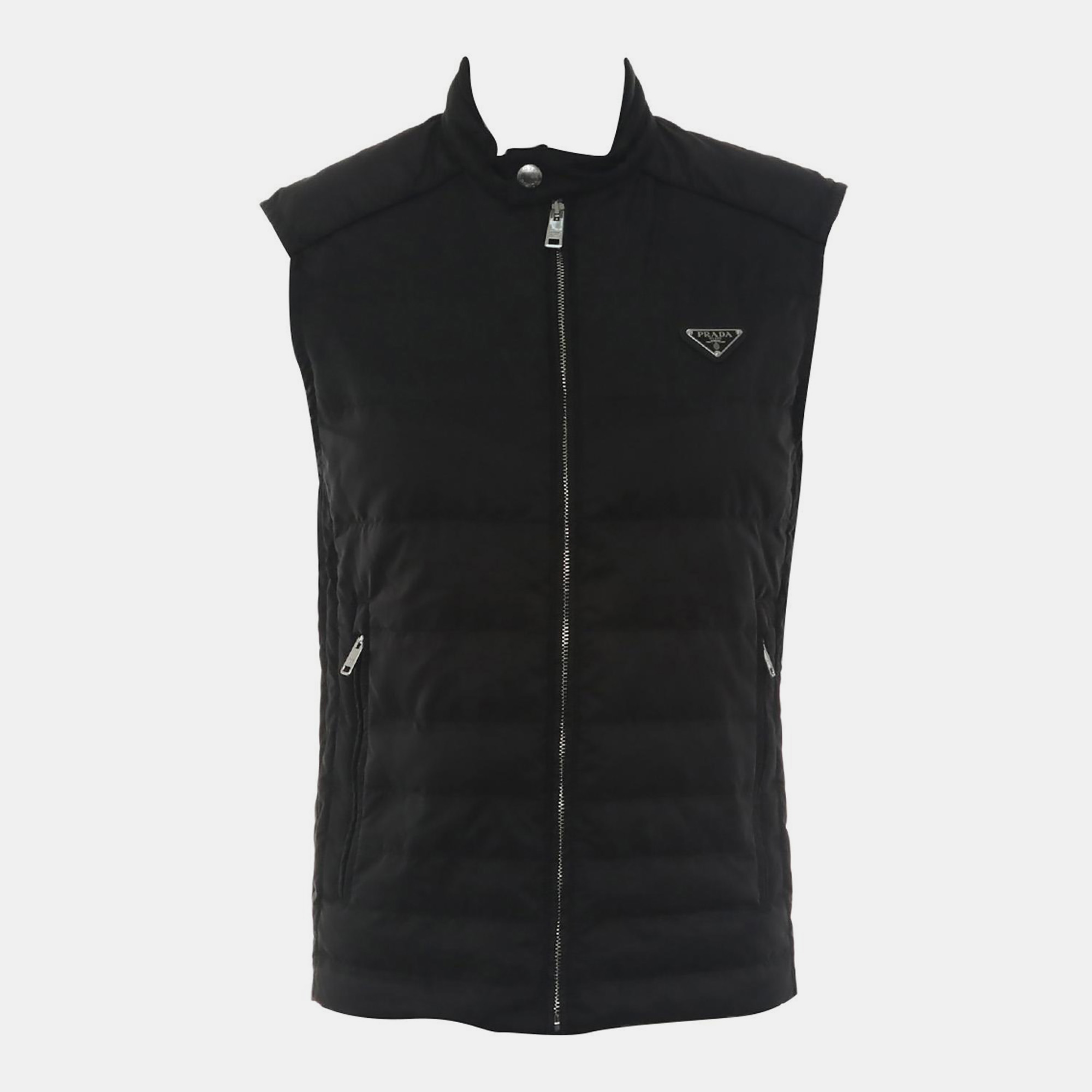 Pre-owned Prada Black Logo Triangle Puffer Vest Eu 46