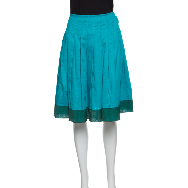 

Prada Blue Cotton Contrast Silk Trim Detail Pleated Skirt