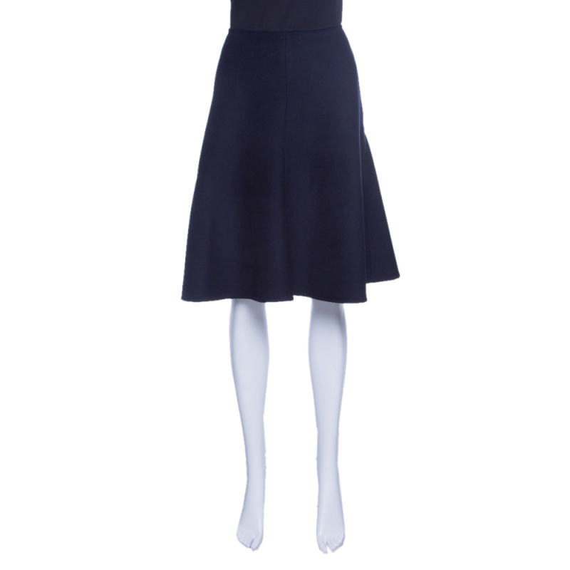 Pre Owned Prada Navy Blue Angora Wool A-Line Skirt S