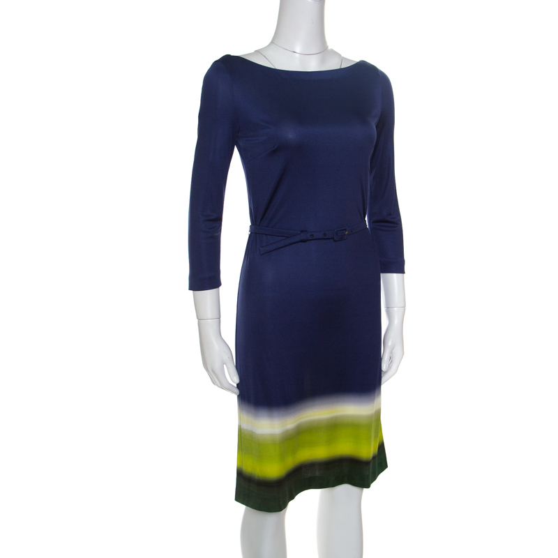 

Prada Multicolor Silk Jersey Long Sleeve Belted Dress