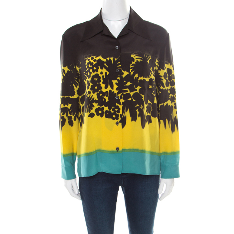 Pre Owned Prada Multicolor Floral Printed Silk Long Sleeve Shirt M