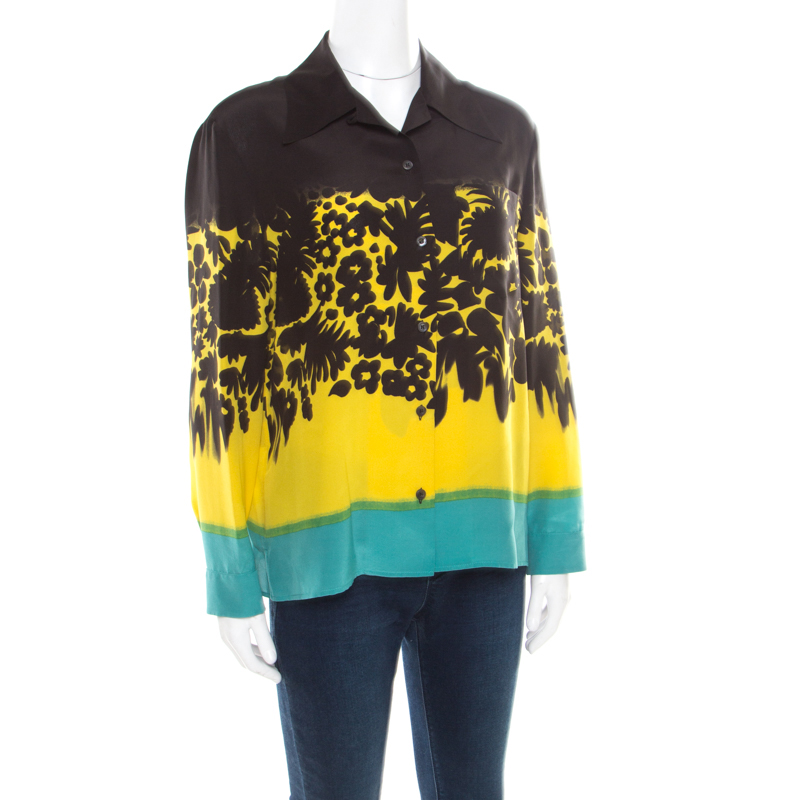 

Prada Multicolor Floral Printed Silk Long Sleeve Shirt