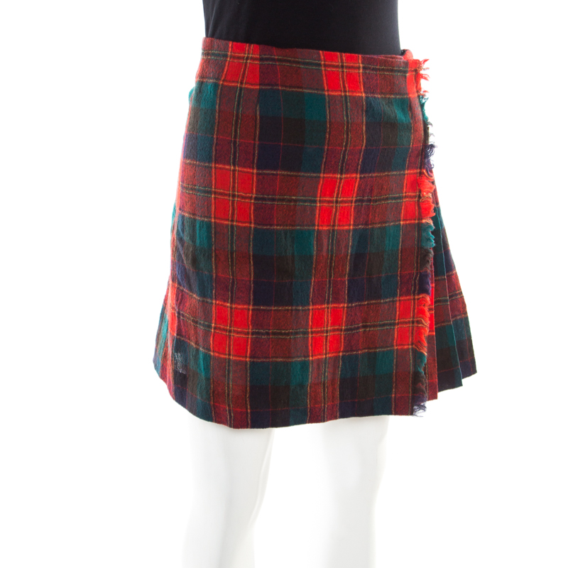 

Prada Multicolor Tartan Plaid Pleated Wrap mini Skirt