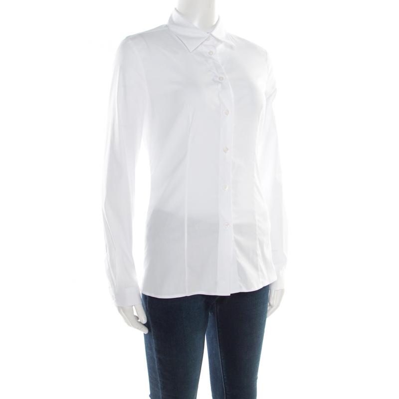 

Prada White Cotton Button Front Long Sleeve Shirt