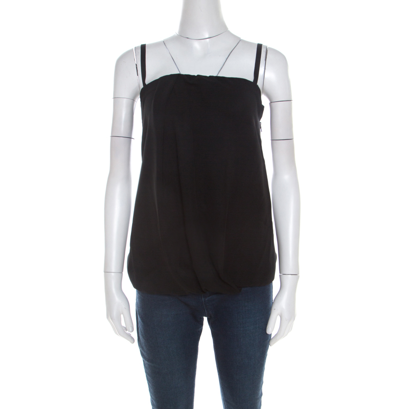 Prada Black Crepe Draped Front Detail Top S Prada | TLC