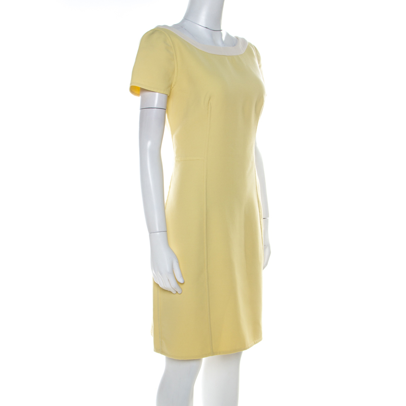 

Prada Lemon Yellow Stretch Wool Boat Neck Short Sleeve Dress