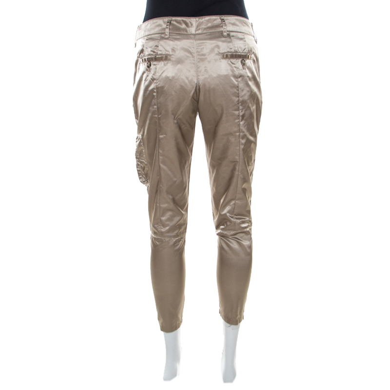 Pre-owned Prada Beige Silky Zip Detail Cargo Pants S