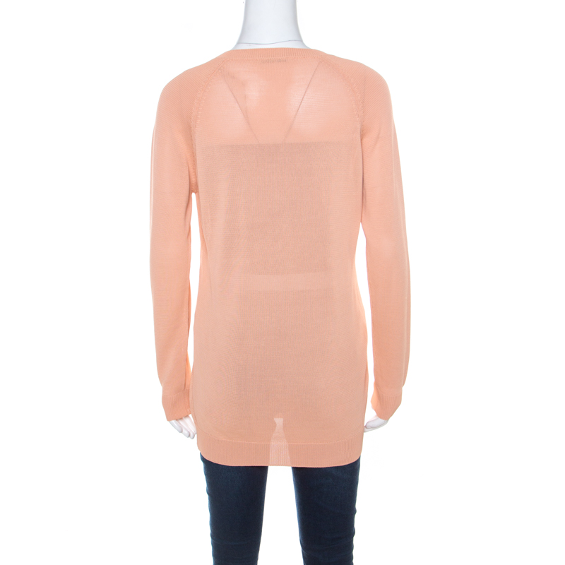 Pre-owned Prada Pastel Orange Knitted V-neck Loose Pullover S