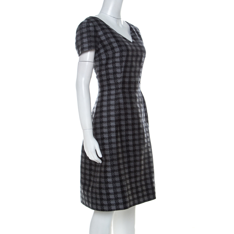 

Prada Grey Checked Wool & Silk Blend A Line Dress