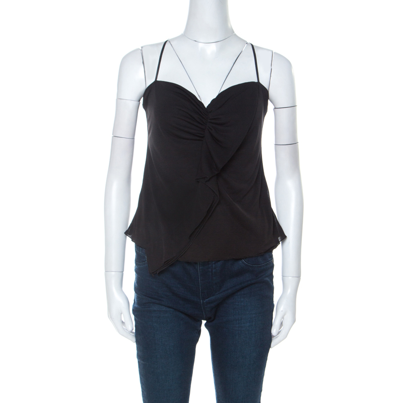 Pre Owned Prada Black Jersey Ruffle Front Camisole L 