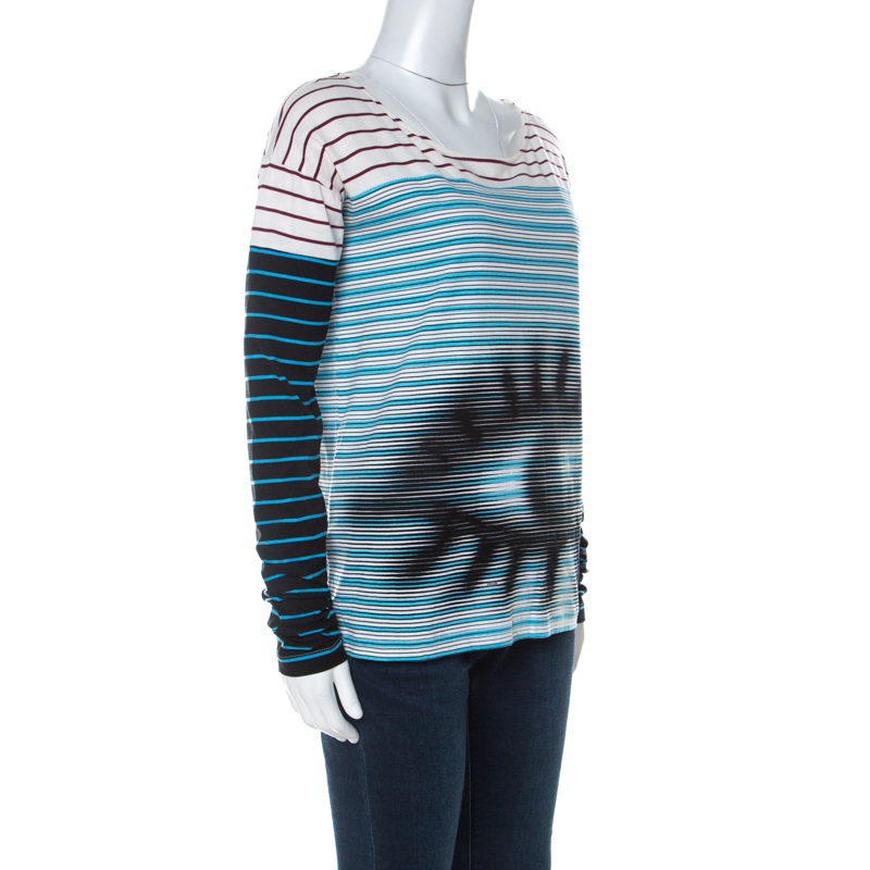 

Prada Multicolor Stripes And Eye Print Cotton Long Sleeve T-Shirt