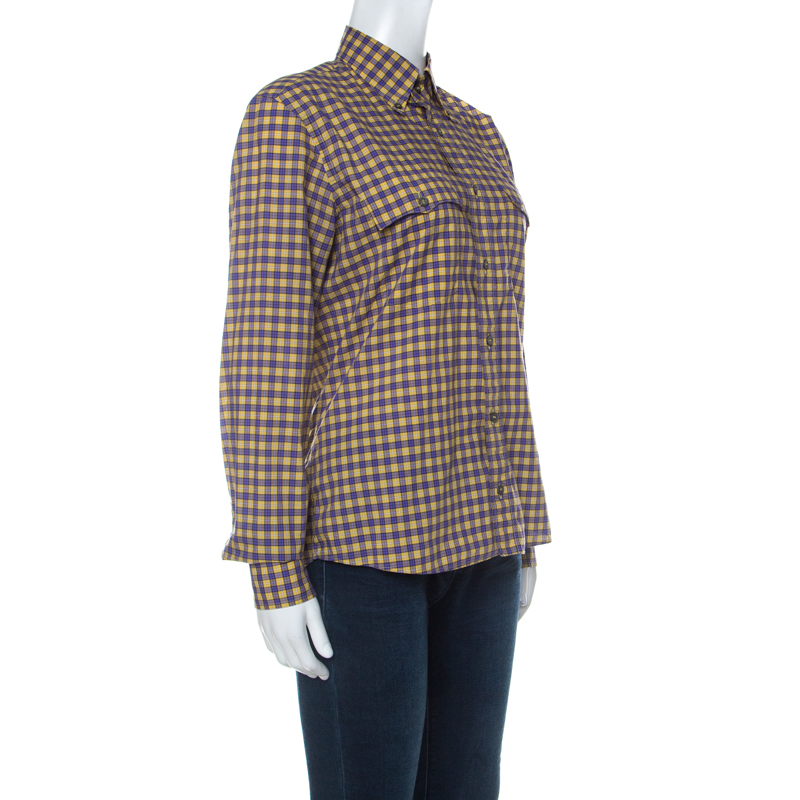 

Prada Purple and Yellow Checked Cotton Button Front Shirt, Multicolor