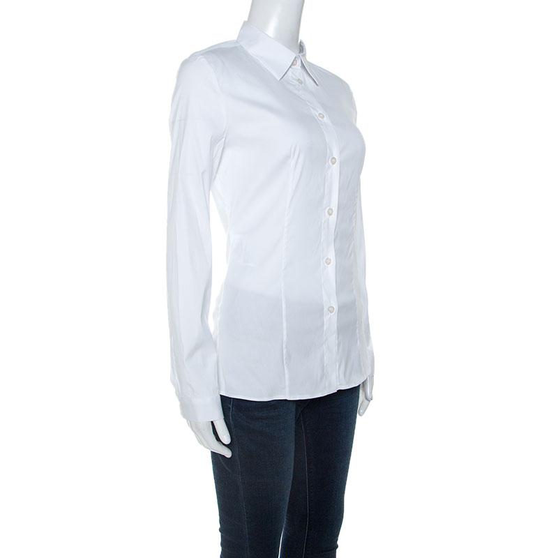 

Prada White Stretch Cotton Blend Button Front Fitted Shirt