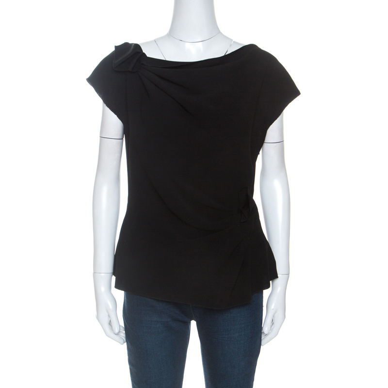 Pre Owned Prada Black Crepe Draped Detail Top L