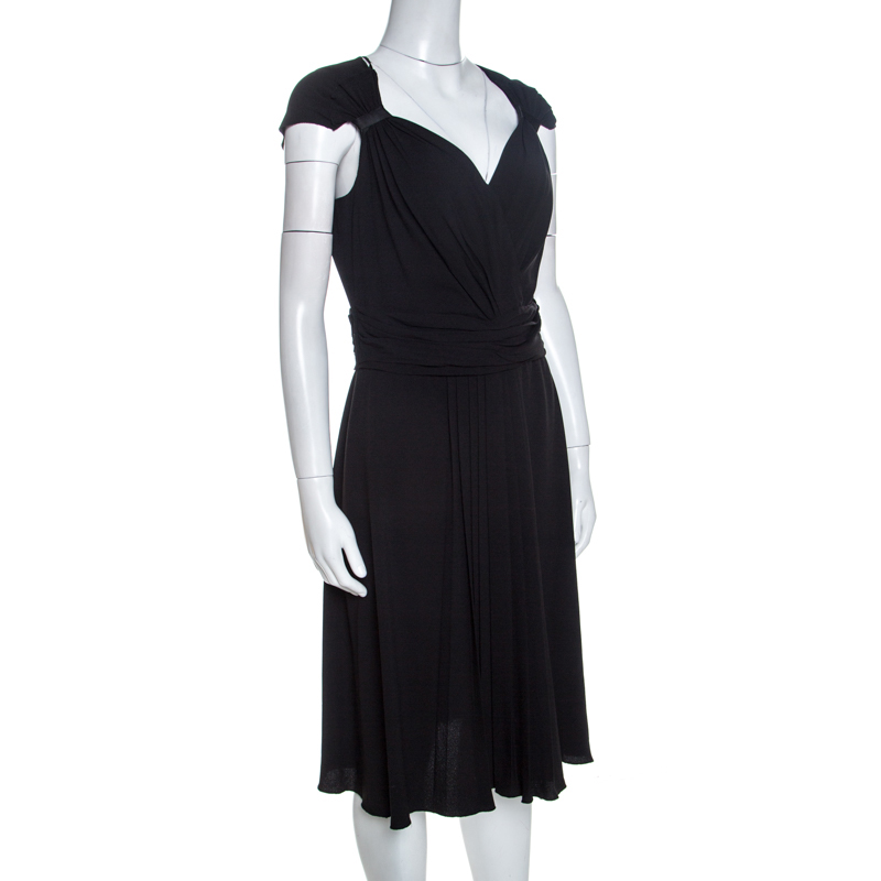 

Prada Black Crepe Pleat Detail Flared Dress