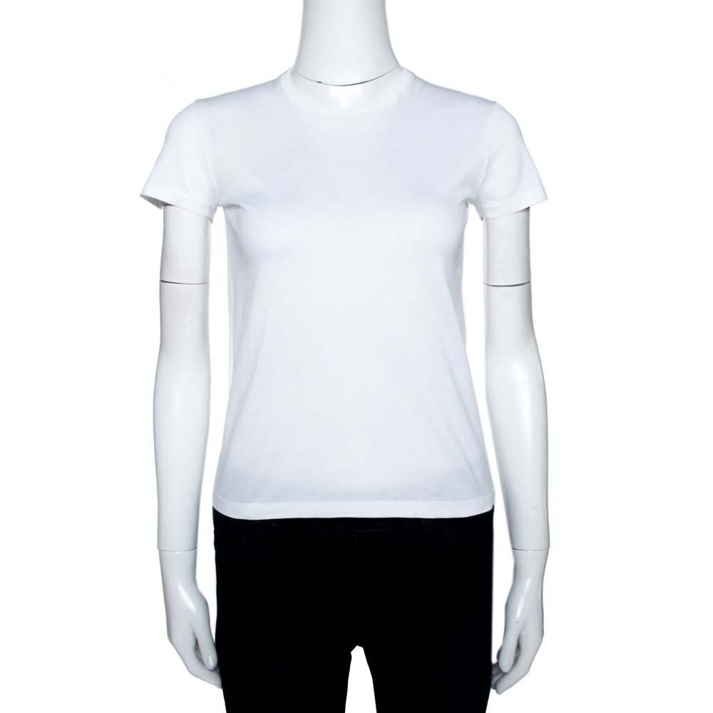 Pre-owned Prada White Cotton Crew Neck Short Sleeve T-shirt Xs
