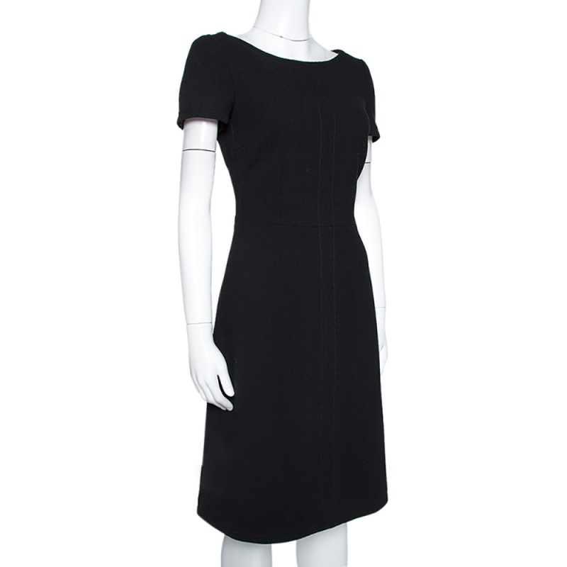 

Prada Black Wool Crepe Short Sleeve Sheath Dress