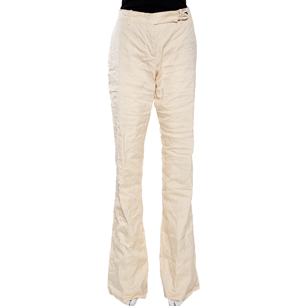 Pre Owned Prada Cream Cotton Blend Flared Trousers L