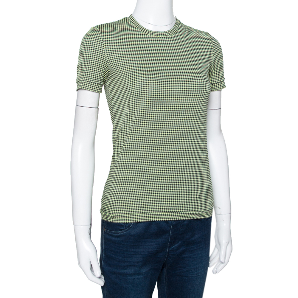 

Prada Green & Black Textured Knit Short Sleeve Top