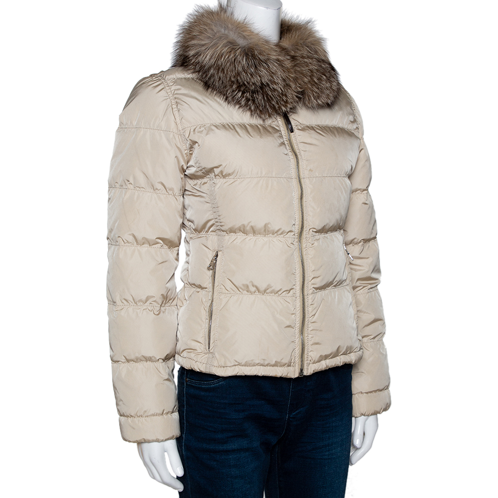 

Prada Beige Down Quilted Fur Collared Jacket