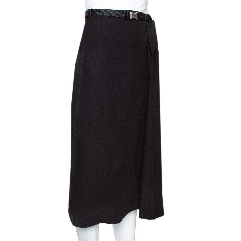 

Prada Black Crepe Bow Detail Belted Midi Skirt