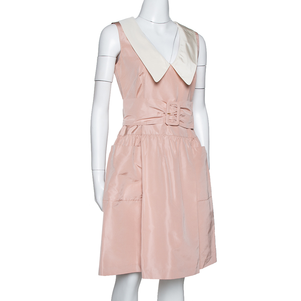 

Prada Pale Peach Silk Faille Belted Flared Dress, Pink