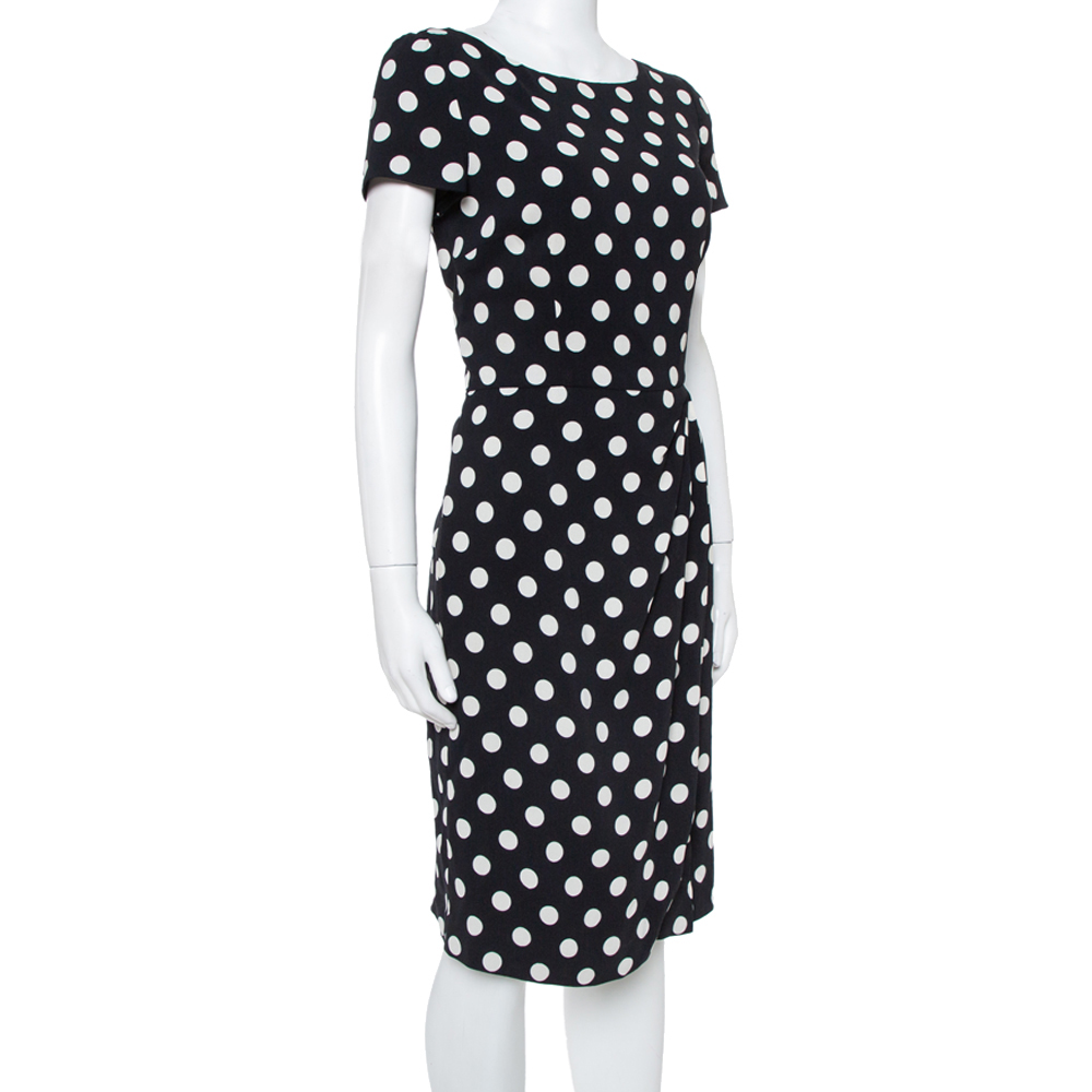 

Prada Black & White Polka Dotted Crepe Pleat Detail Dress