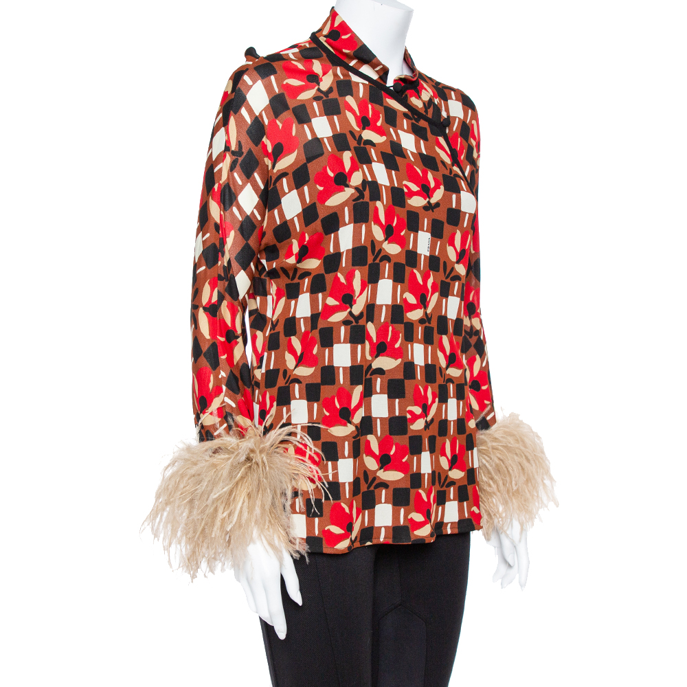 

Prada Multicolor Printed Mock Neck Blouse