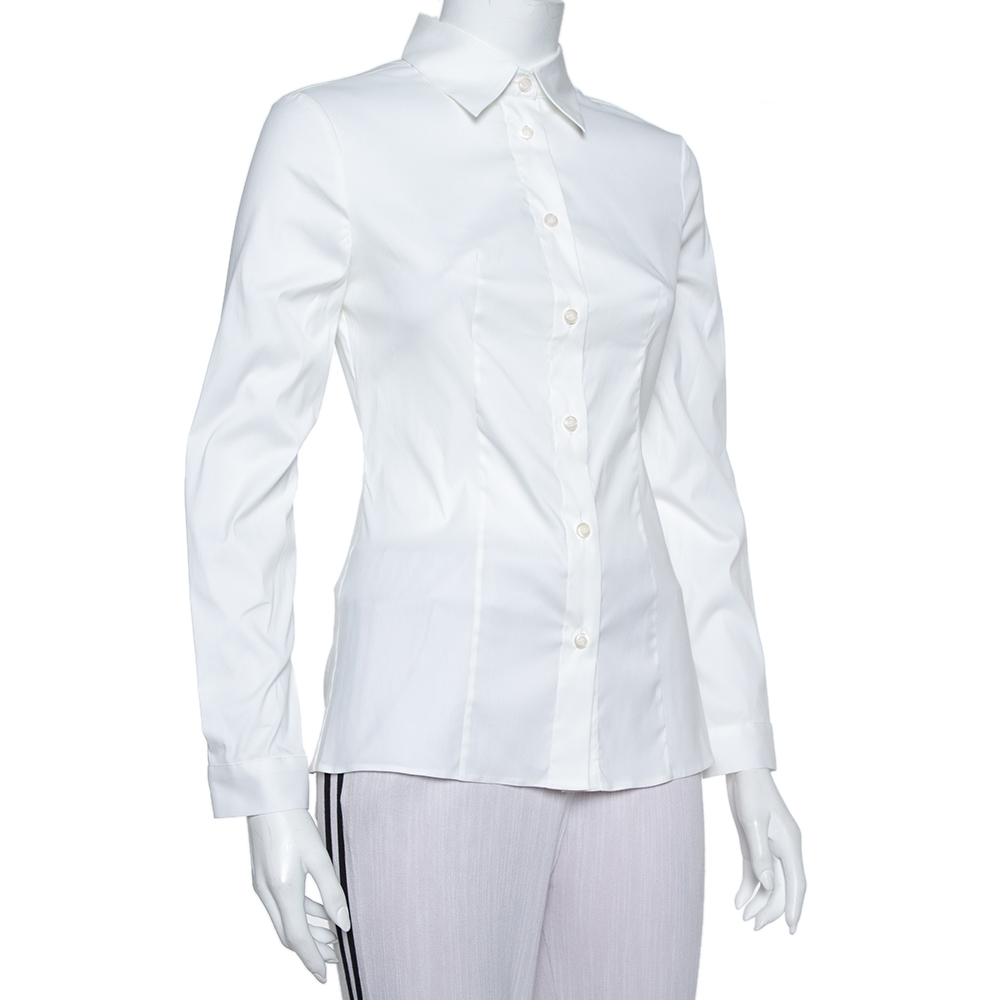 

Prada White Stretch Cotton Button Front Shirt