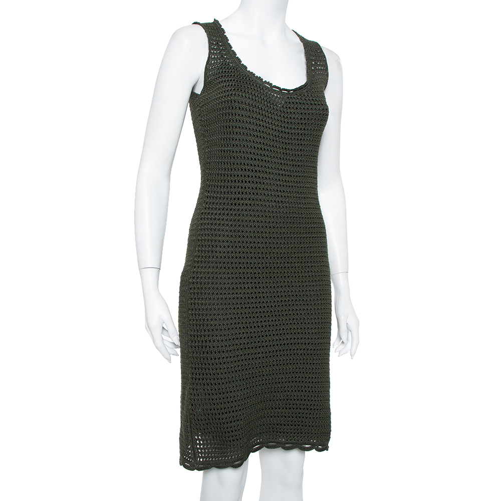 

Prada Green Crochet Knit Sleeveless Midi Dress