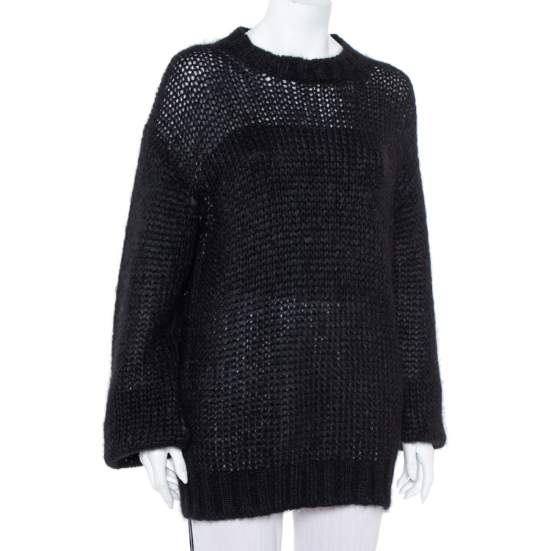 

Prada Black Wool Oversized Crewneck Sweater, Beige