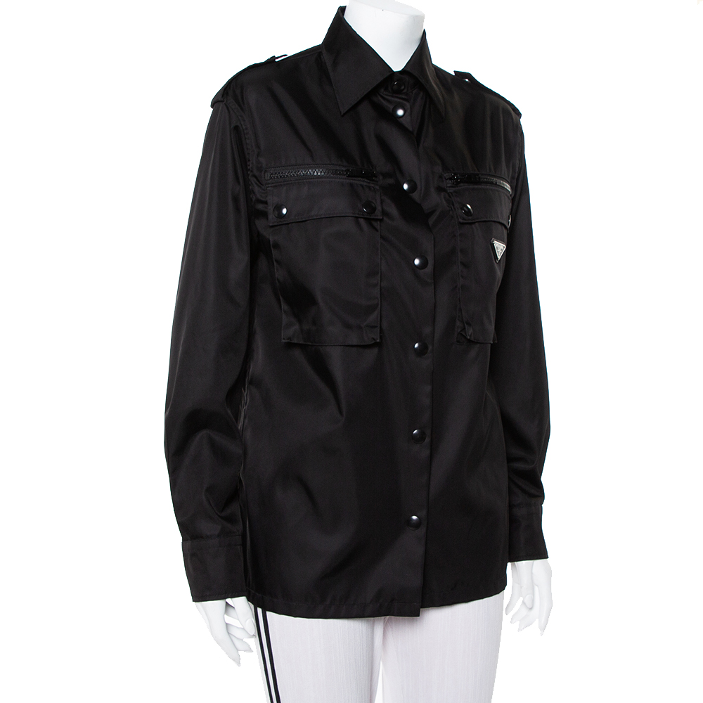 

Prada Black Synthetic Front Pocket Detail Military Jacket
