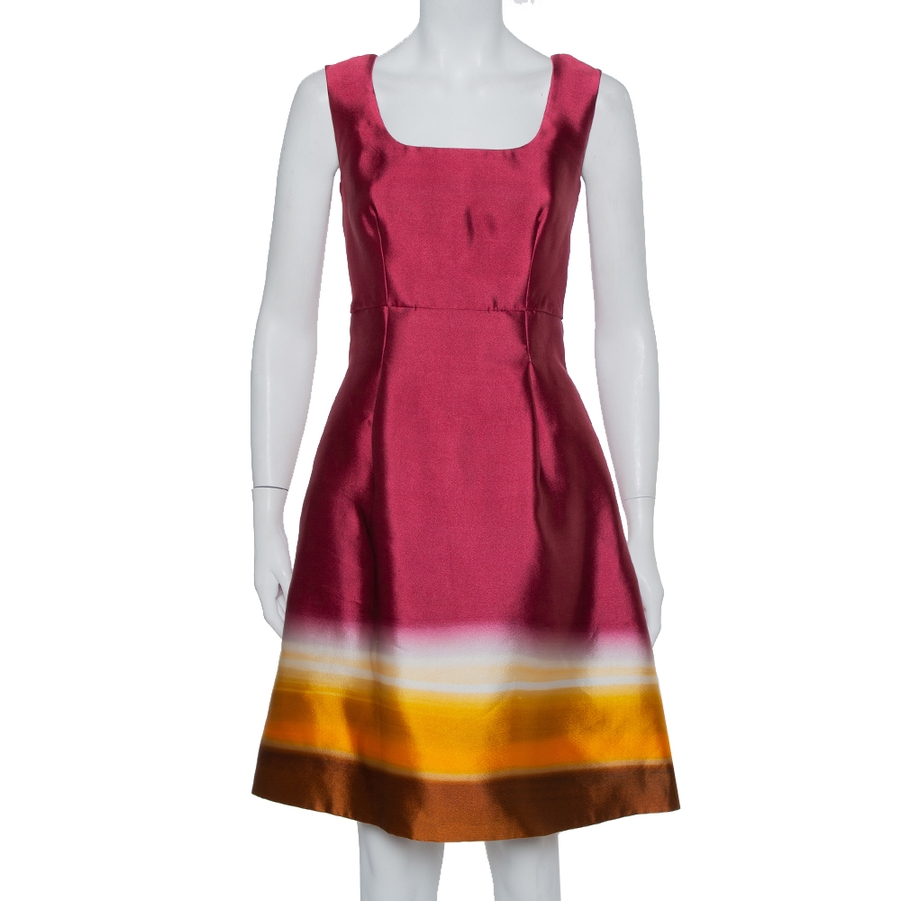 Pre-owned Prada Burgundy Ombre Silk Sleeveless Midi Dress M