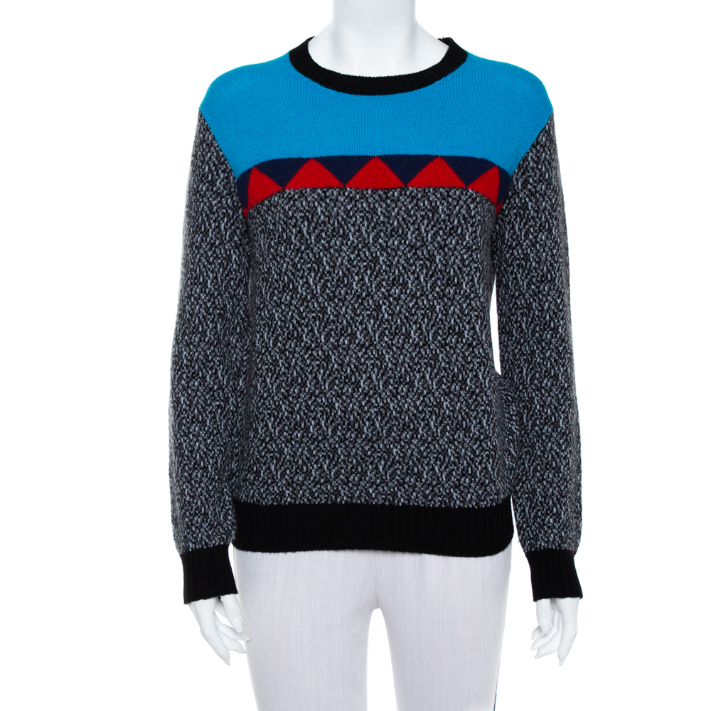 Pre-owned Prada Color Block Wool & Cashmere Crewneck Sweater S In Multicolor
