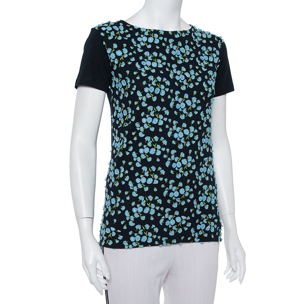 

Prada Navy Blue Knit Applique Detail Short Sleeve T-Shirt