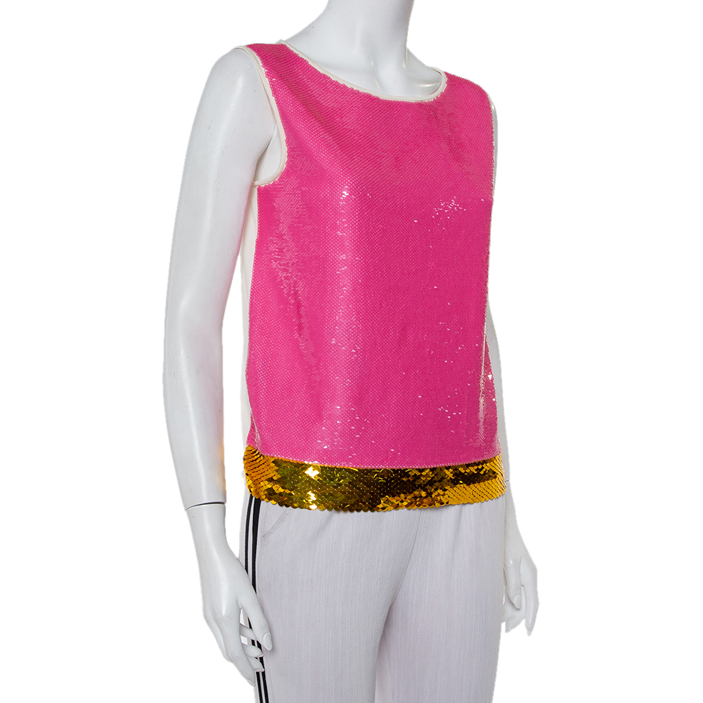 

Prada Cream Knit Sequin Embellished Sleeveless Top