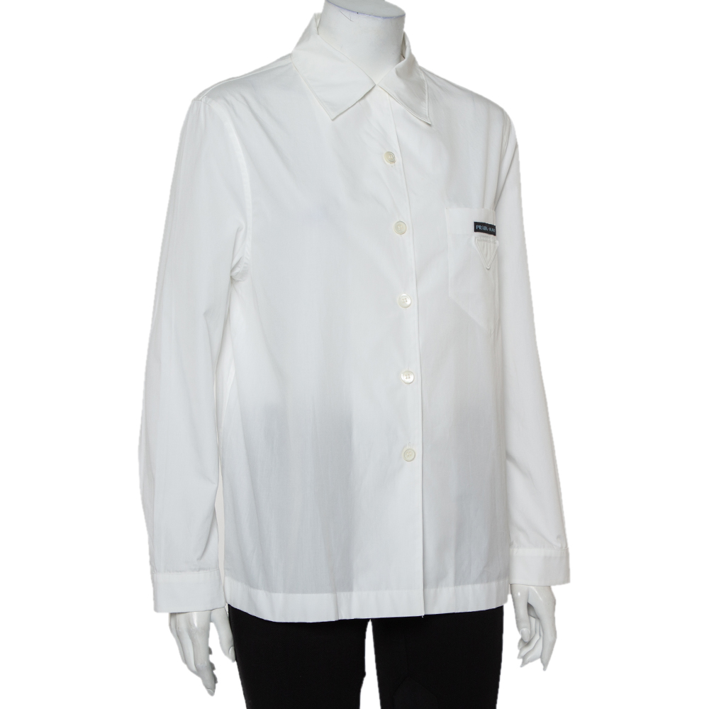 

Prada White Cotton Triangle Logo Detail Button Front Shirt