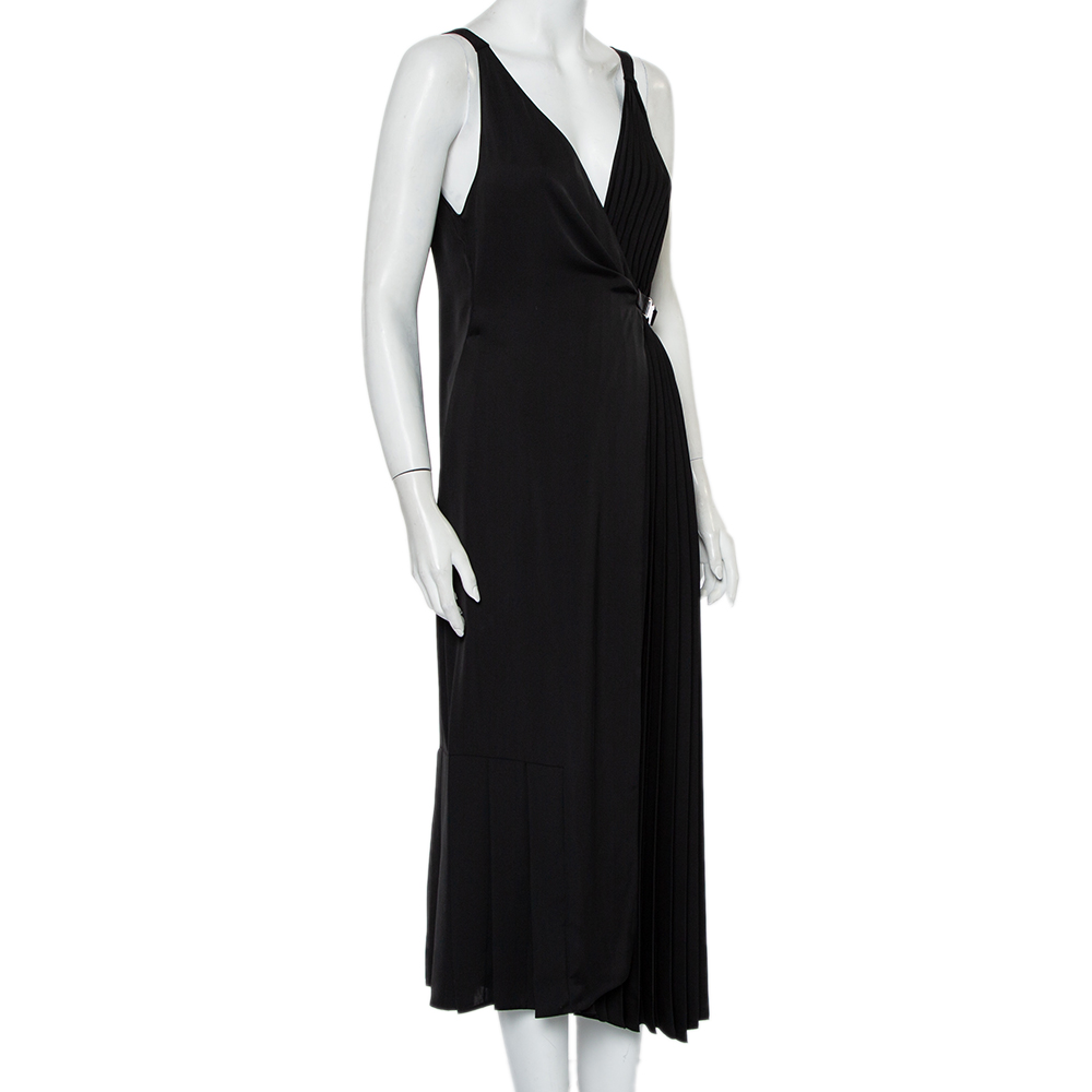 

Prada Black Crepe Plisse Detail Sleeveless Belted Wrap Dress