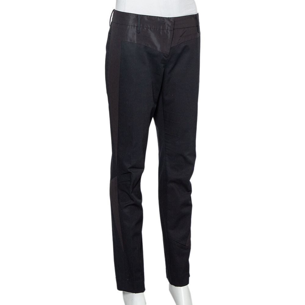 

Prada Two Tone Paneled Cotton & Silk Tapered Leg Trousers, Navy blue