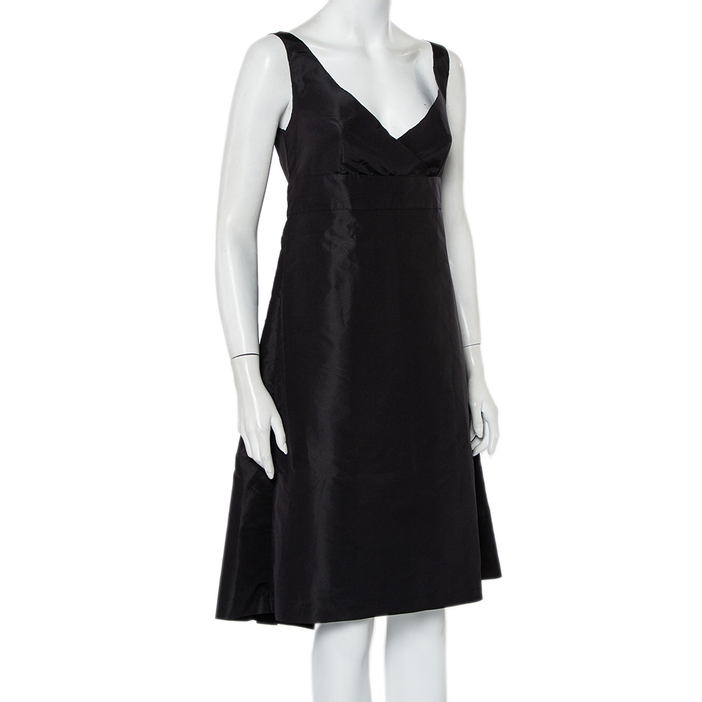 

Prada Black Synthetic Sleeveless Faux Wrap Midi Dress