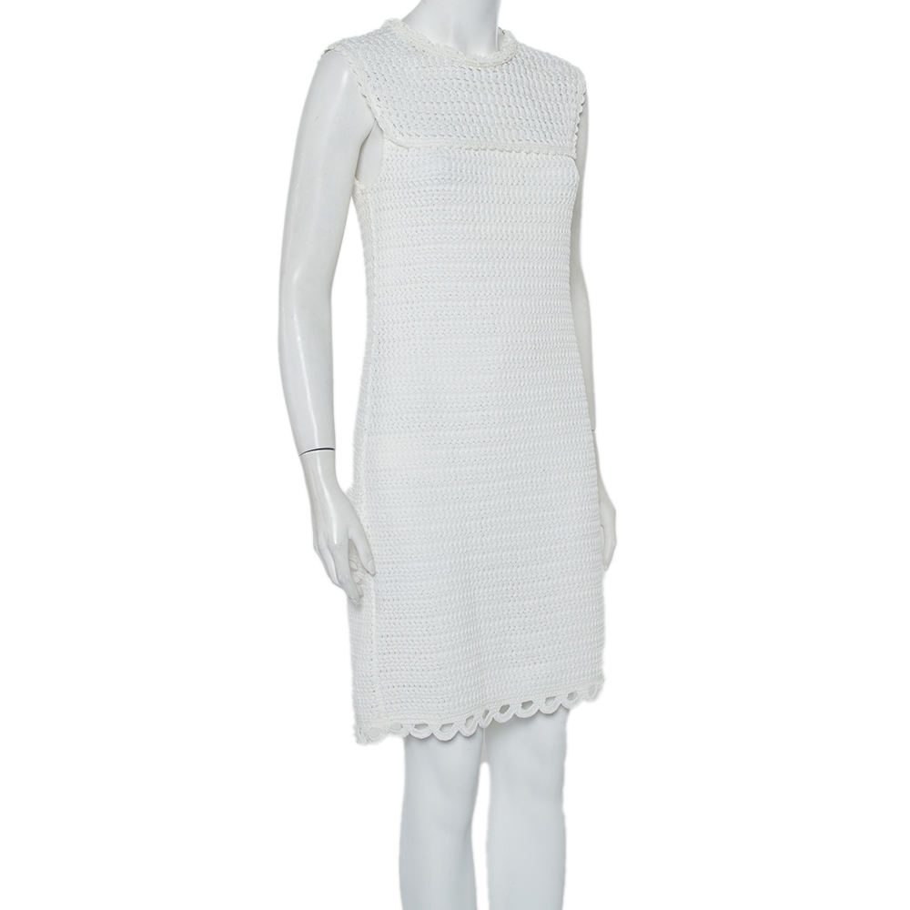 

Prada White Crochet Sleeveless Mini Dress
